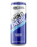 Optimum Nutrition Sparkling Amino Energy drink in Blueberry Lemonade flavor, featuring a sleek blue can with fresh fruit imagery.