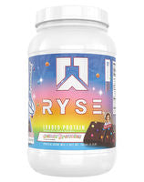 RYSE LOADED PROTEIN supplement container from RYSE UP, showing the product label and packaging details.