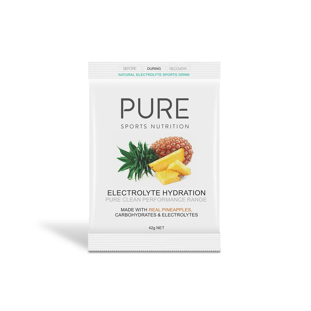 Pure Sports Nutrition electrolyte hydration powder in a bright container, designed for sports and active hydration needs.