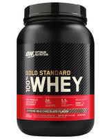 Optimum Nutrition 100% Gold Standard Whey protein powder container with black and gold label, showing the product front.