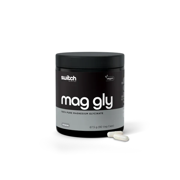 Switch Nutrition Mag Glycerin supplement container with label showing product name and branding.
