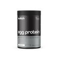 Switch Nutrition Egg White Protein Powder container with label showing product details and branding on a plain background.