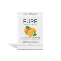 Pure Sports Nutrition electrolyte hydration supplement bottle with colorful label and sports-themed design.