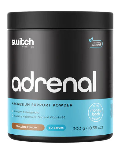 Switch Nutrition Adrenal Switch supplement bottle with label showing product name and branding on a white background.