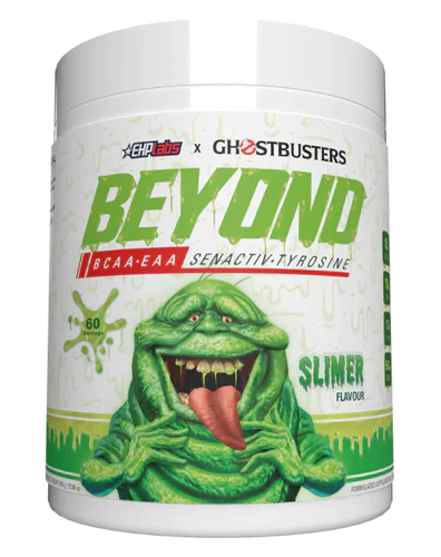 EHP LABS Beyond BCAA + EAA supplement container with label showing product details and colorful design.