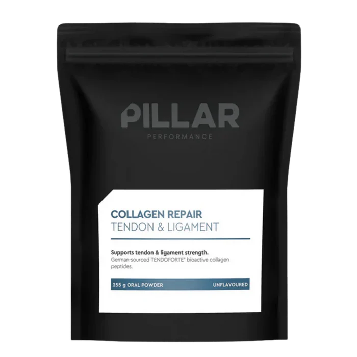 Pillar Performance Collagen Repair Tendon and Ligament supplement bottle with label, designed to support joint and tissue health.