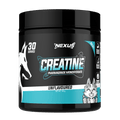 Nexus Nutrition Creatine Monohydrate powder in a scoop, 30-serving container, showing the supplement's texture and packaging.