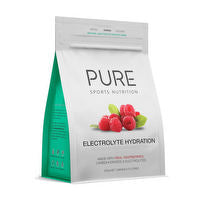Pure Sports Nutrition electrolyte hydration supplement in a clear container with a colorful label, designed for sports hydration.
