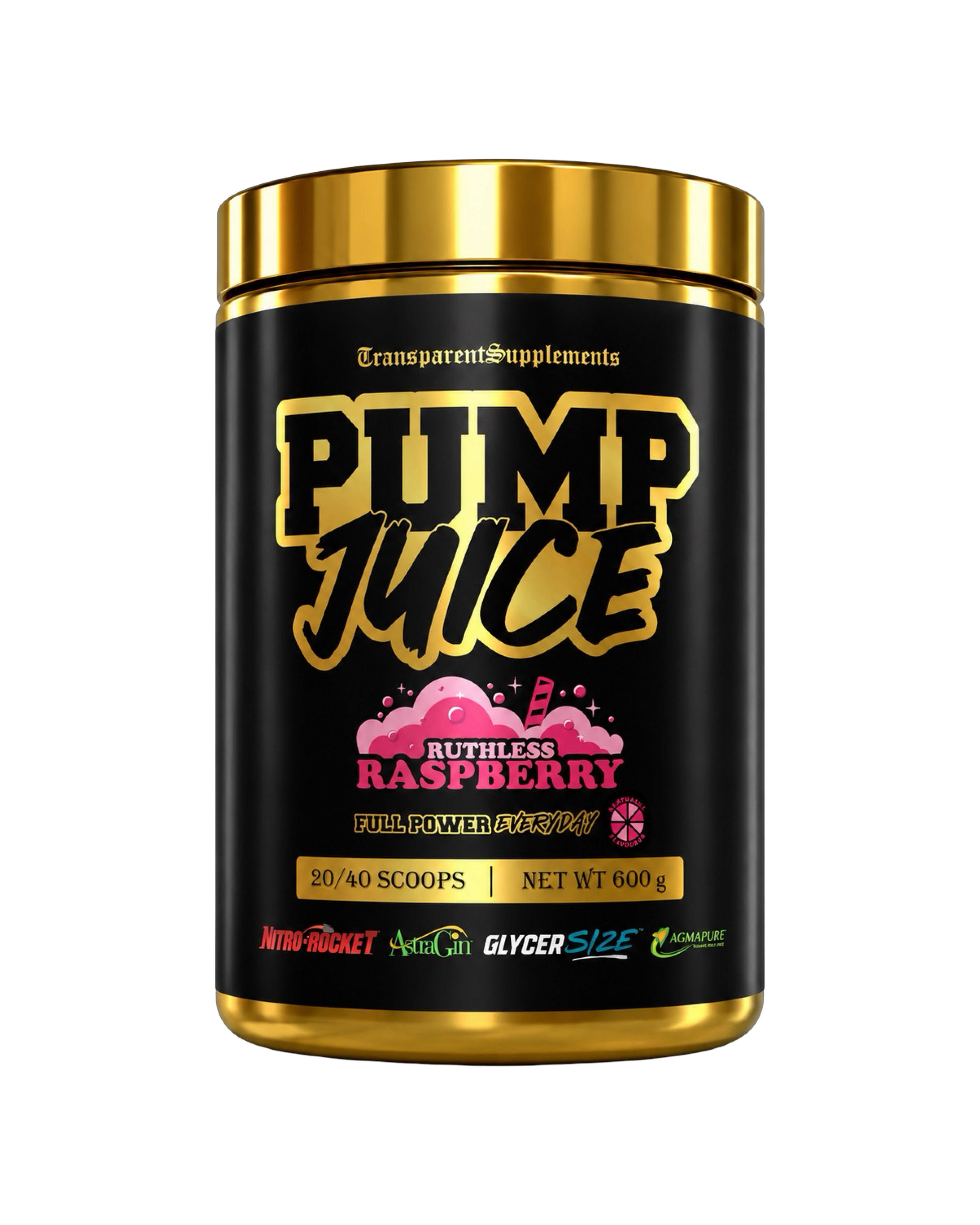 Pump Juice non-stimulant pre-workout supplement by The X Athletics, featuring a sleek container with vibrant label design.