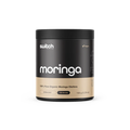 Switch Nutrition Organic Moringa Powder in a clear plastic container with a green label, showing the product inside.