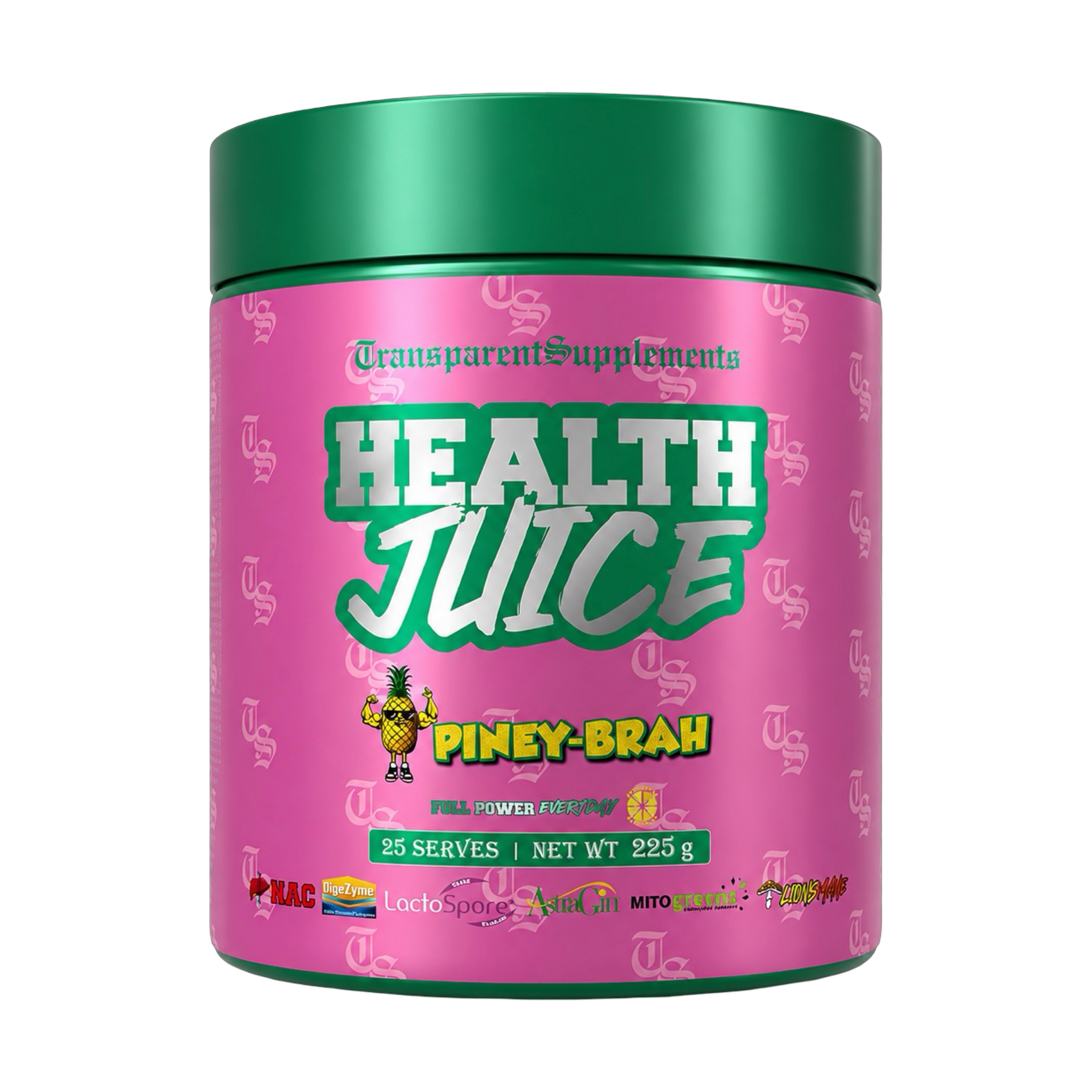 Bottle of The X Athletics Daily Greens health juice with fresh greens and vegetables on the label, promoting health and wellness.