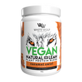 WhiteWolf Nutrition White Wolf Vegan Protein Blend container with label showing product details and white and blue packaging.