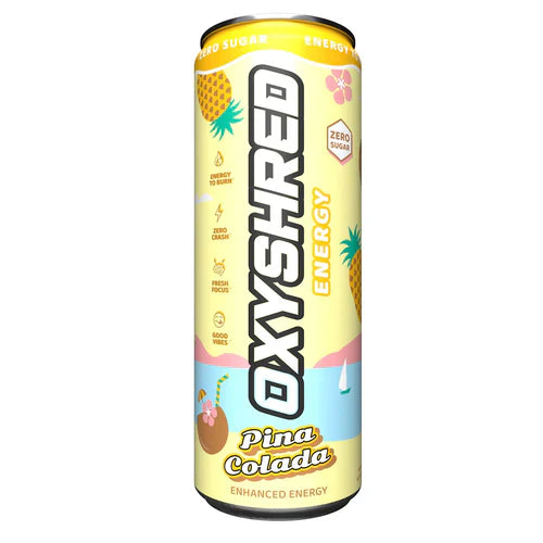 EHP LABS OXYSHRED Ultra Energy Can featuring citrus flavor, with vibrant packaging and 500ml size on a white background.