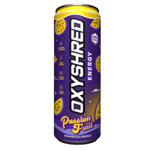 EHP LABS OXYSHRED Ultra Energy Can with vibrant label design, showcasing the energy drink's branding and colorful graphics.