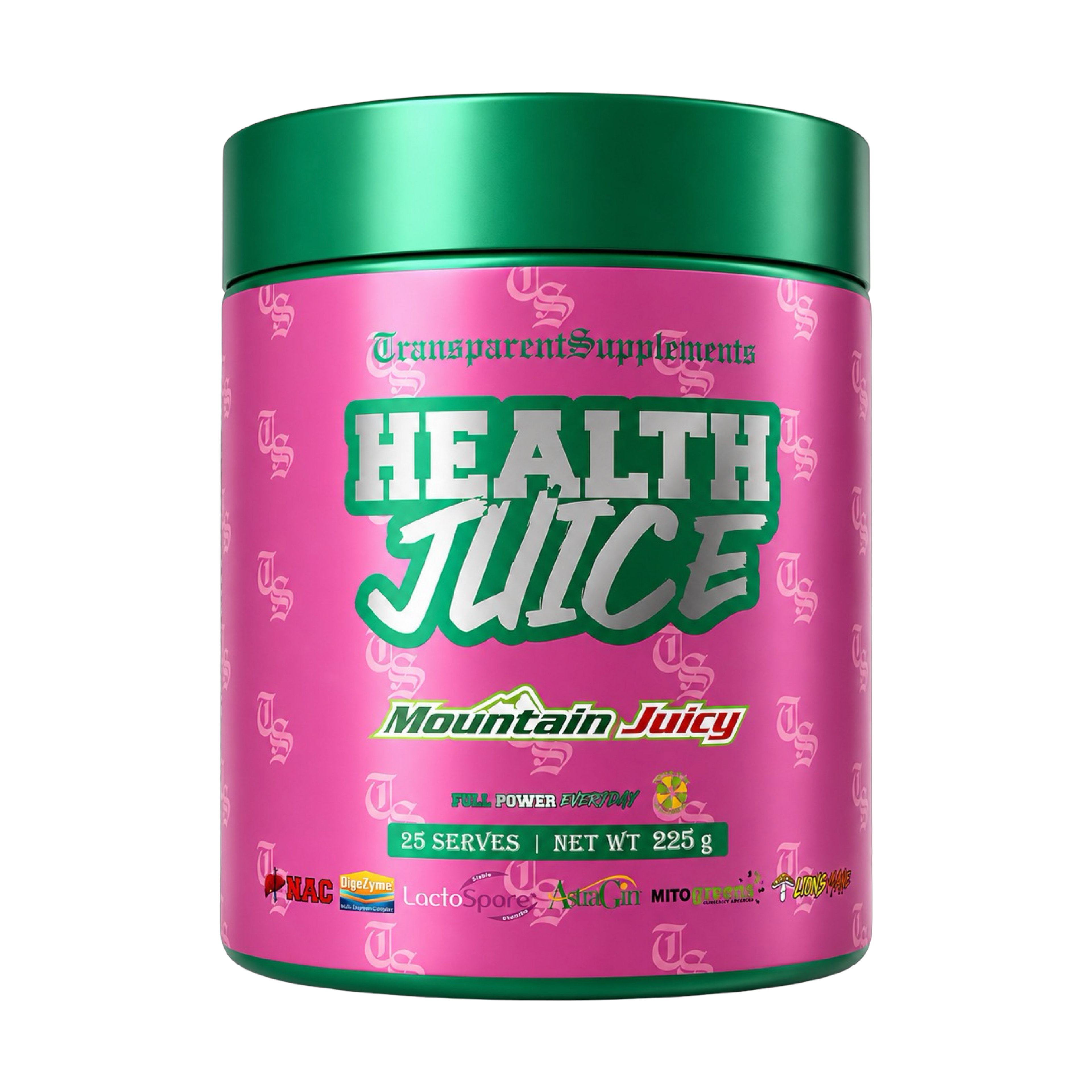 Bottle of The X Athletics Daily Greens health juice, featuring fresh green ingredients for wellness and nutrition.