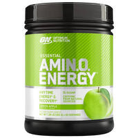 Optimum Nutrition Amin.O. Energy supplement container showing the label and product branding, with a focus on the packaging design.