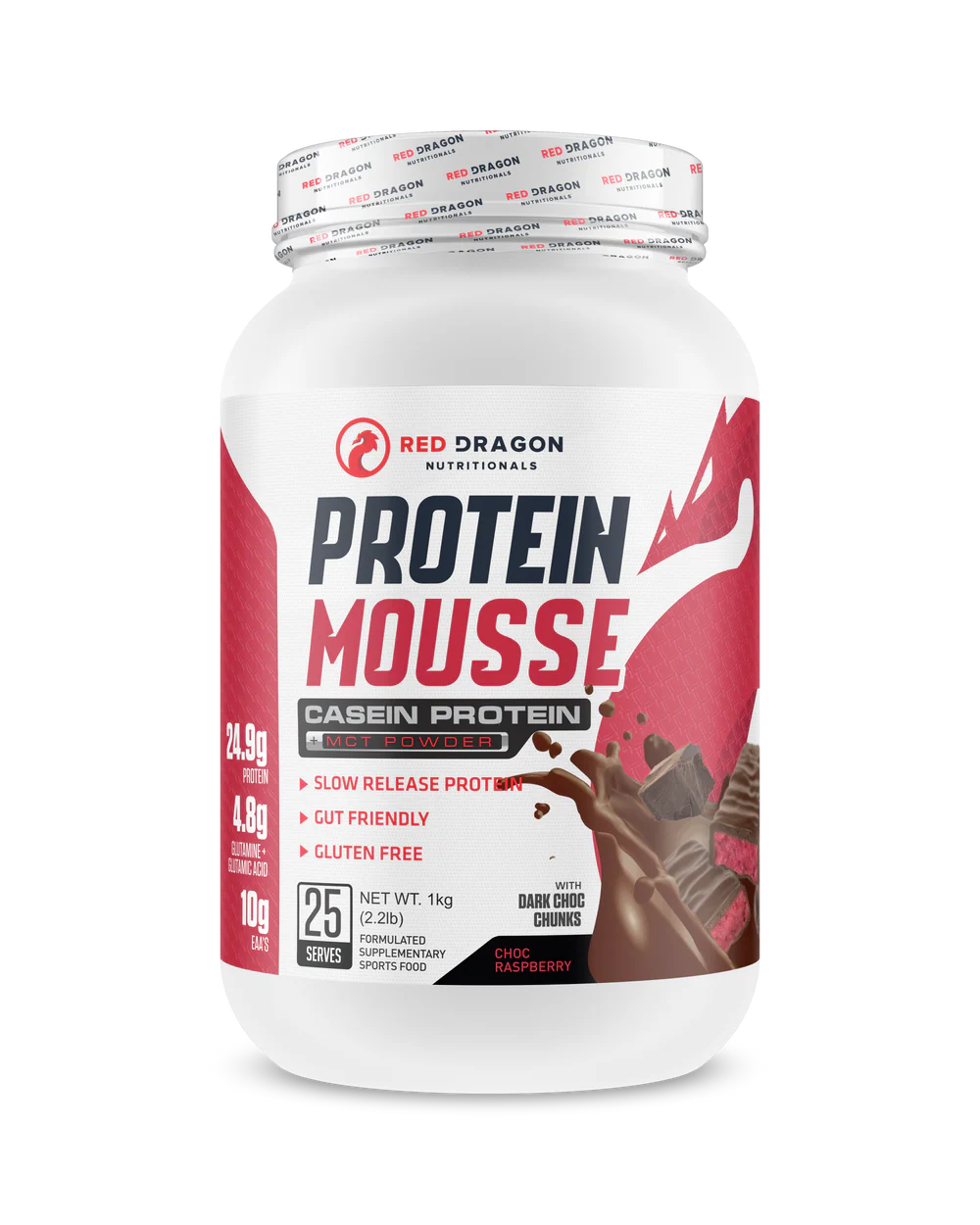 Red Dragon Nutritionals RDN Protein Mousse in a bowl, showcasing a creamy, chocolate-flavored protein dessert with a smooth texture.