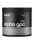 Switch Nutrition Alpha GPC supplement bottle with label showing capsules and branding, designed for brain support and cognitive health.