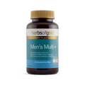 Herbs of Gold Men's Multi+ multivitamin supplement bottle with label, featuring colorful design and product details.