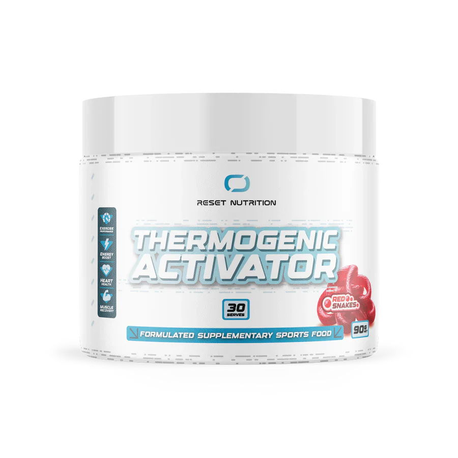 Reset Nutrition Thermogenic Activator supplement bottle with label, showcasing the dietary supplement designed to boost metabolism.