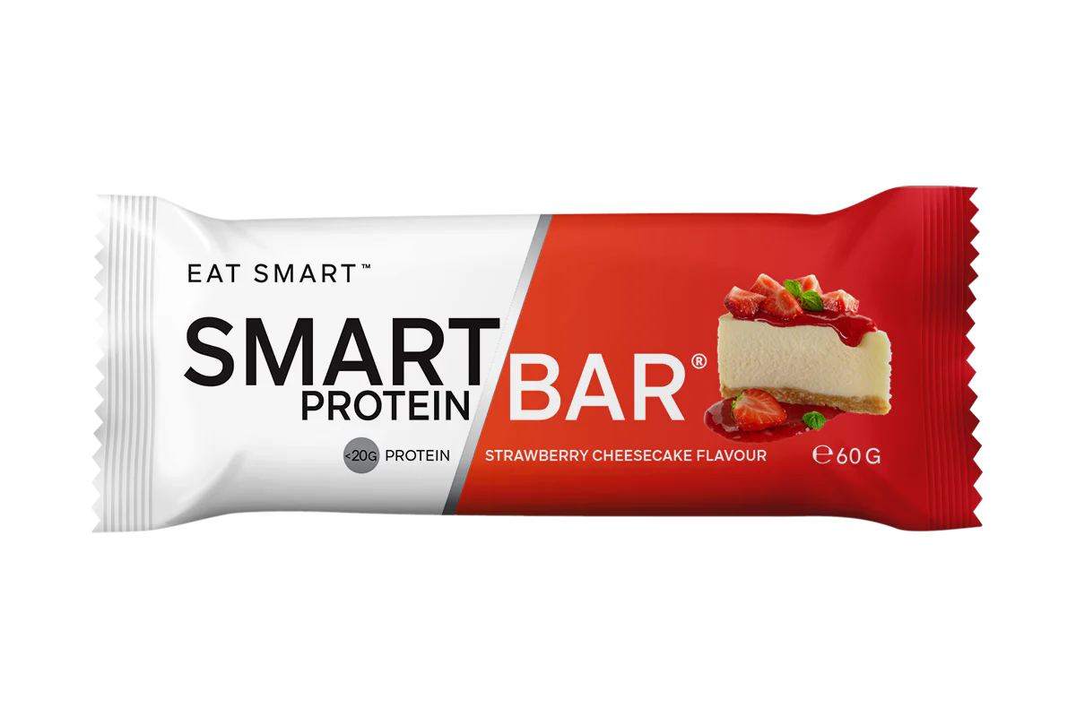 Smart Protein Bar from Smart Diet Solutions, showing a close-up of the chocolate-flavored protein bar with branding and nutritional info.
