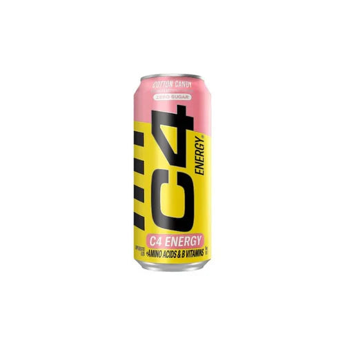 Cellucor C4 Carbonated RTG energy drink in cotton candy flavor, featuring a tall can with vibrant branding and colorful design.