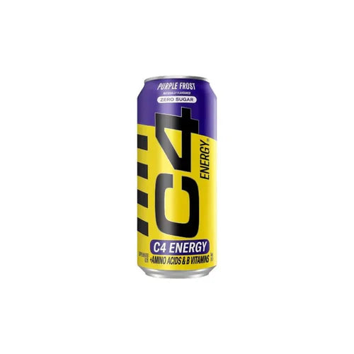 Cellucor C4 Carbonated RTG energy drink can with purple frost flavor and vibrant purple design, showing the product label.