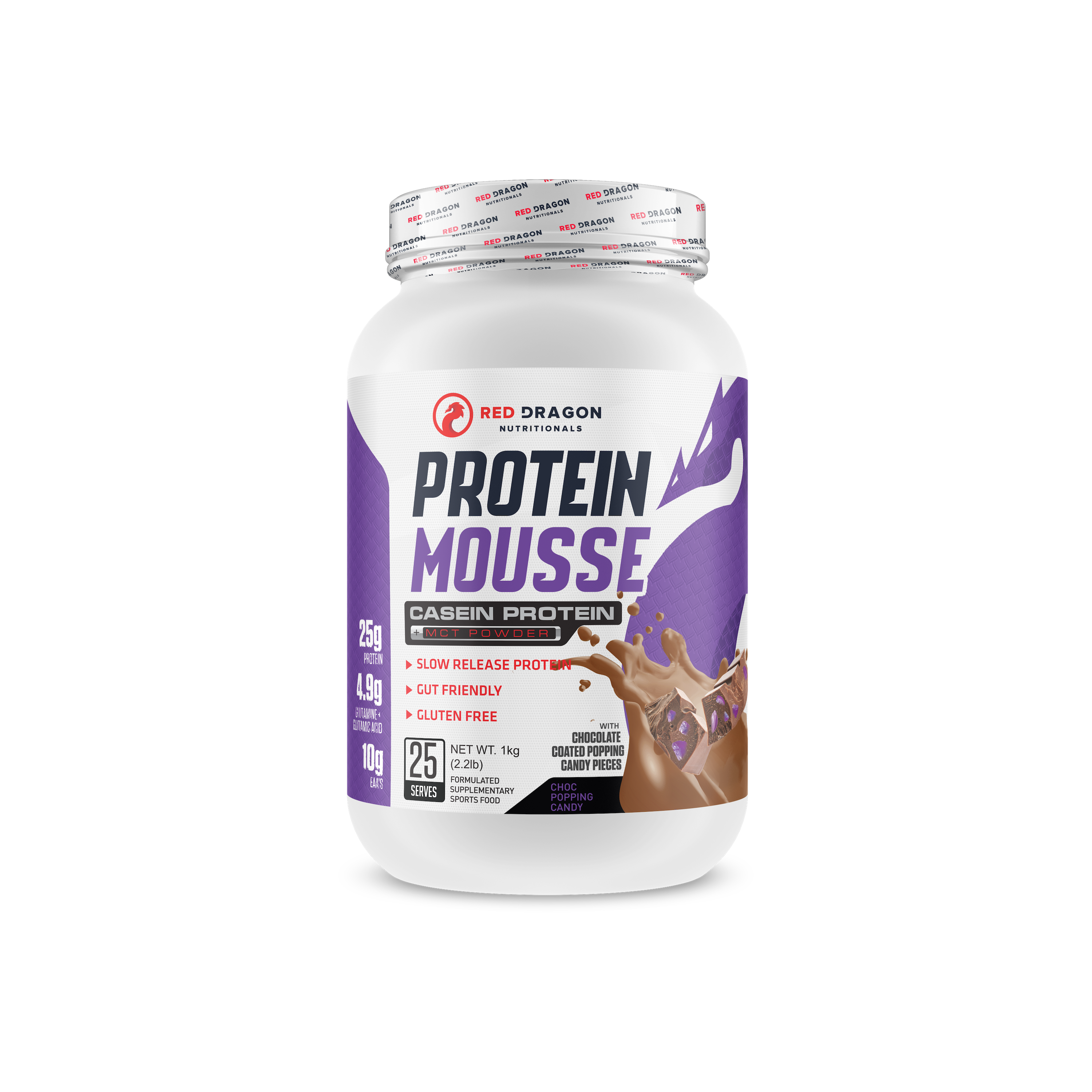 Red Dragon Nutritionals RDN Protein Mousse in chocolate flavor, smooth and creamy dessert with rich chocolate appearance.