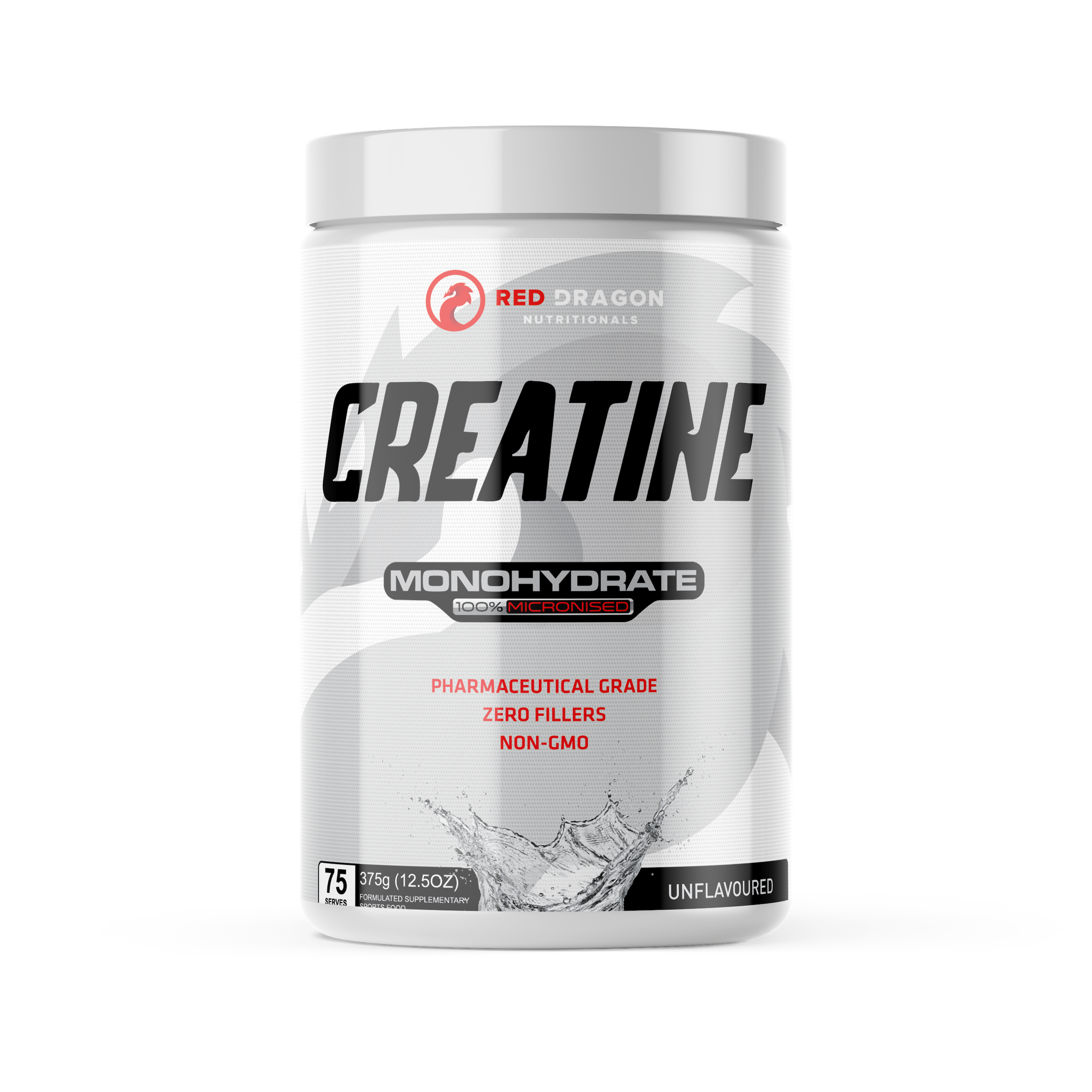 Red Dragon Nutritionals RDN Creatine Monohydrate powder in a container, used for muscle support and athletic performance.