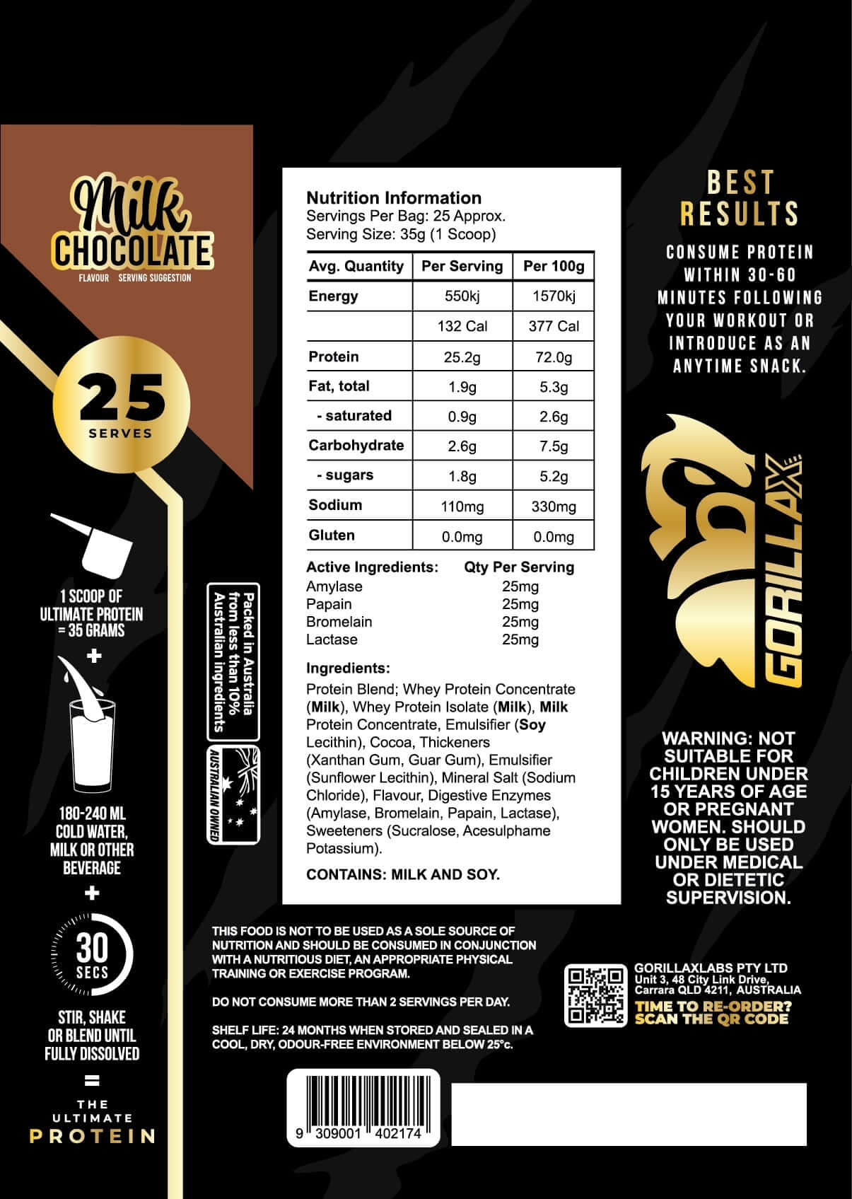 Gorilla X Labs Ultimate Protein container with label, showcasing the GORILLA X LABS brand and product packaging.