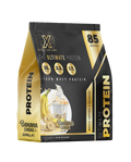 Gorilla X Labs Ultimate Protein in banana flavor, featuring a sleek container with a label and banana illustration.