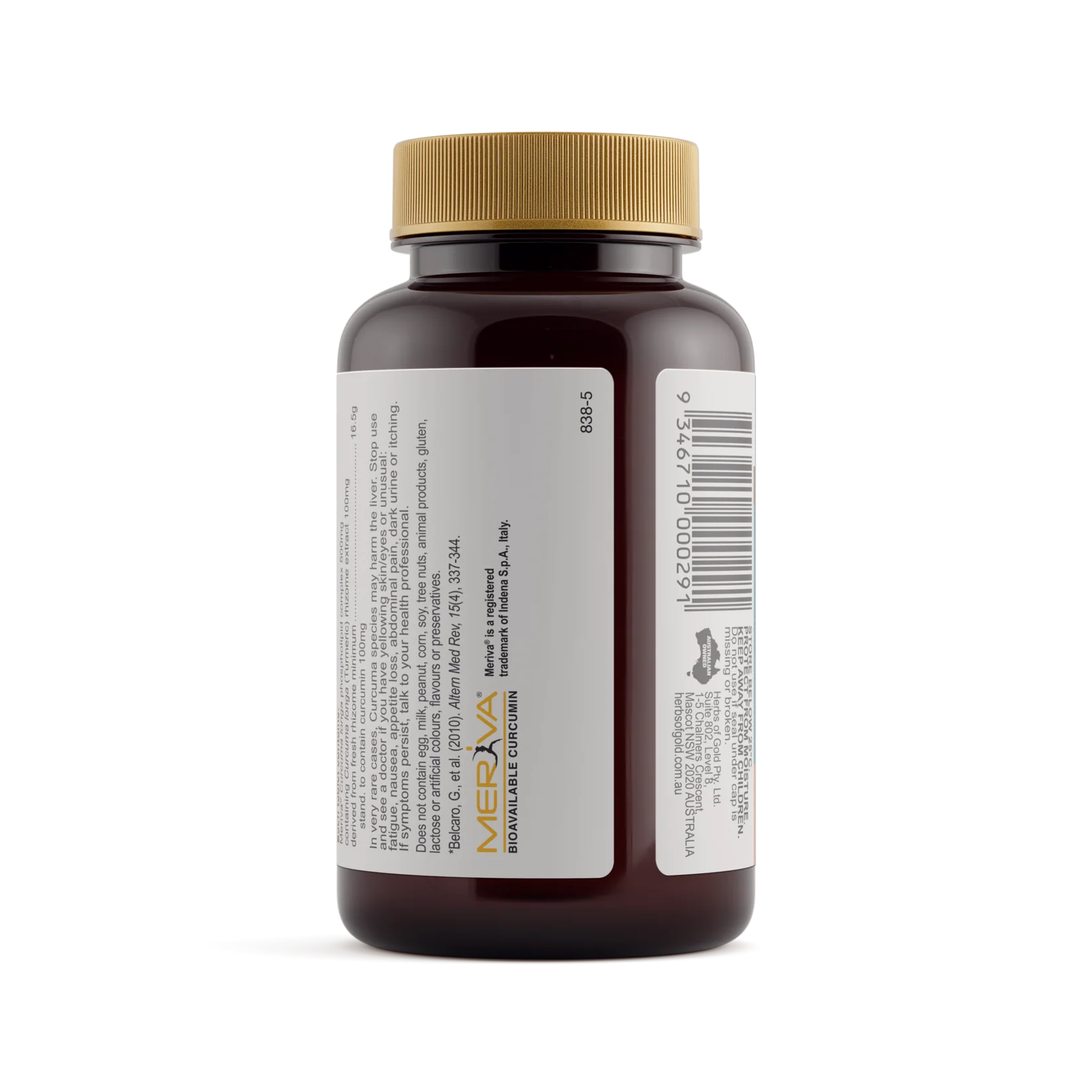 Herbs of Gold Bio Curcumin 5400 supplement bottle with label, featuring turmeric extract for joint and immune support.