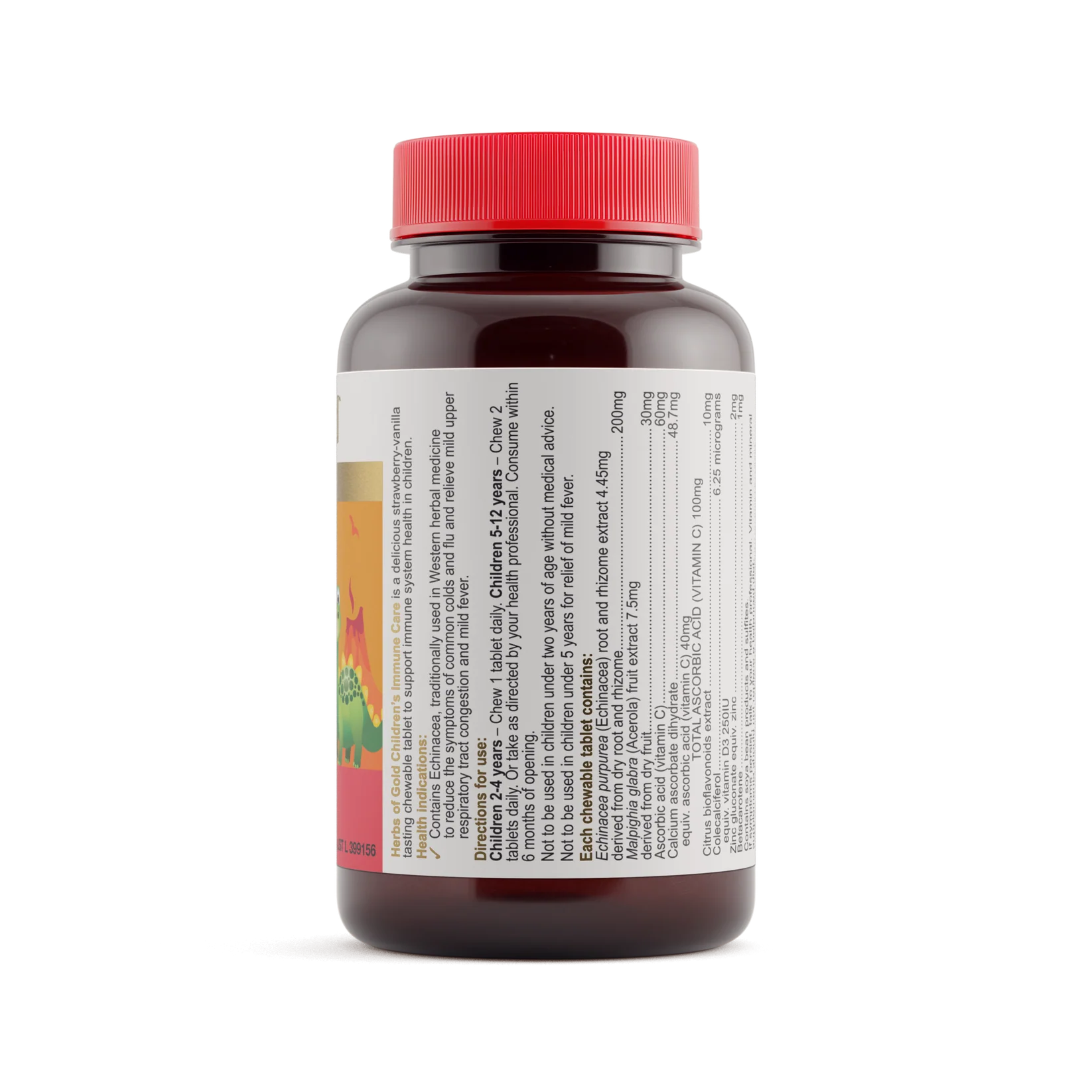 Herbs of Gold Children's Immune Care supplement in a bottle with colorful label and dropper, designed for kids' immune support.
