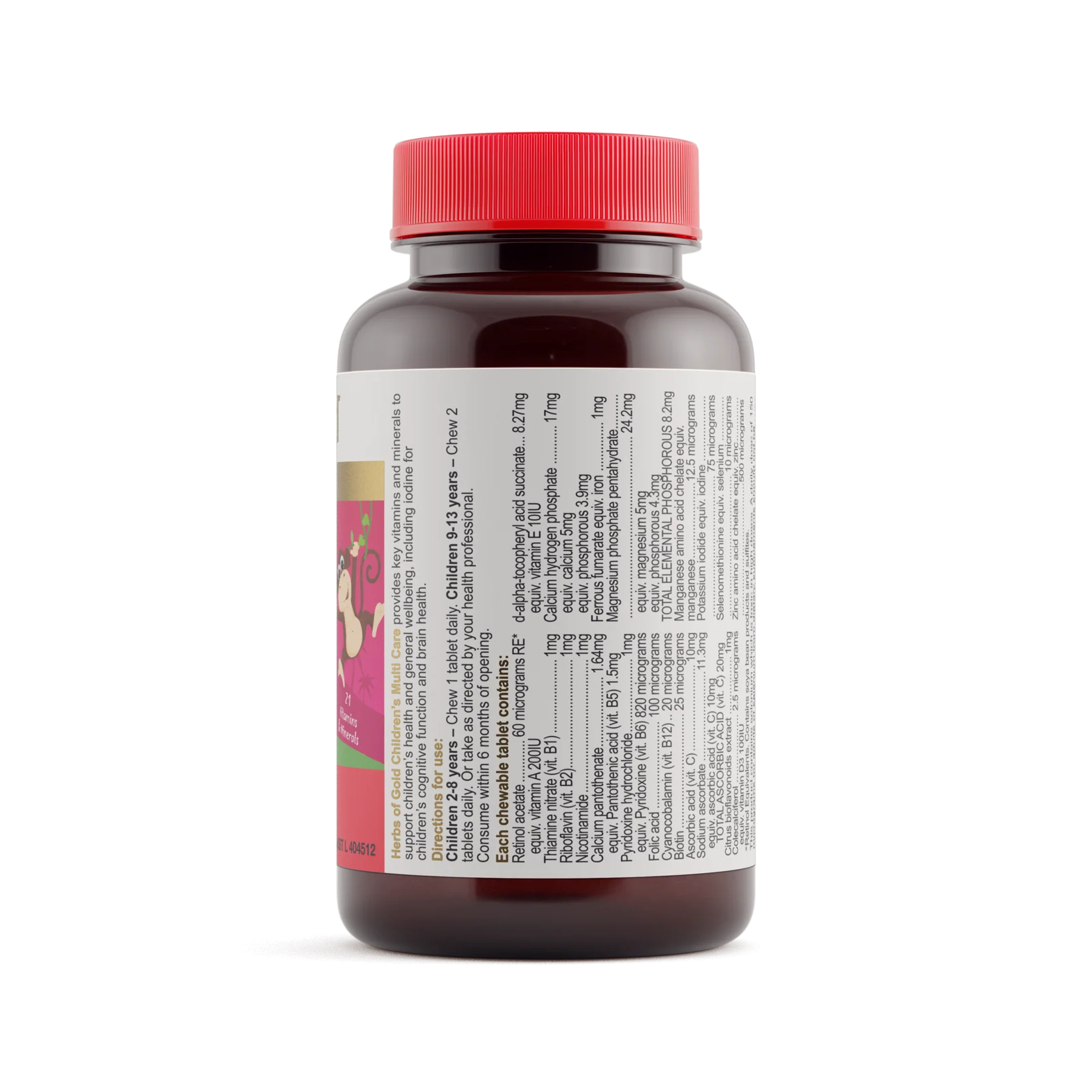 HERBS OF GOLD Children's Multi Care supplement bottle with colorful label and child-friendly design.