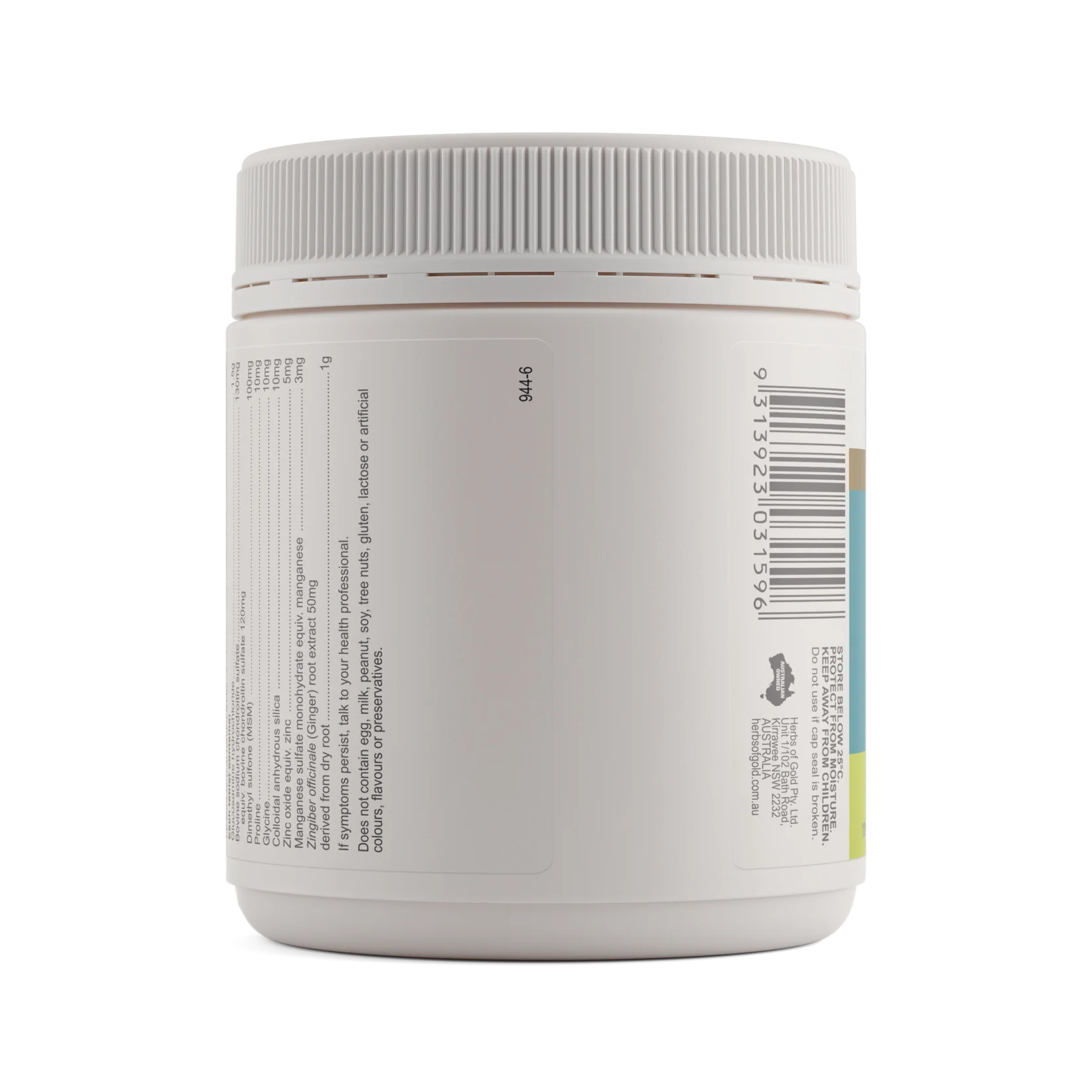 Herbs of Gold Glucosamine Max supplement bottle with label, featuring herbal and joint health branding.