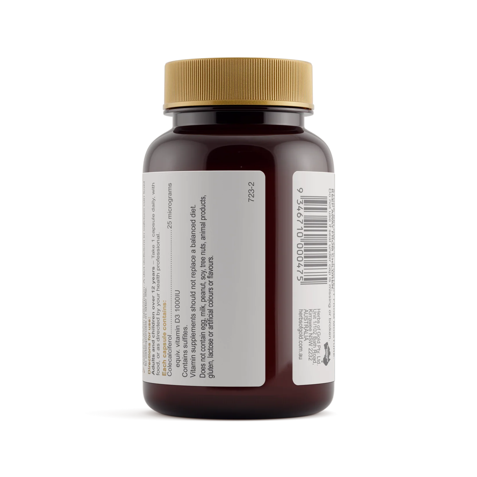 Herbs of Gold Vitamin D3 1000 supplement bottle with label, showcasing natural health product for immune support and bone health.