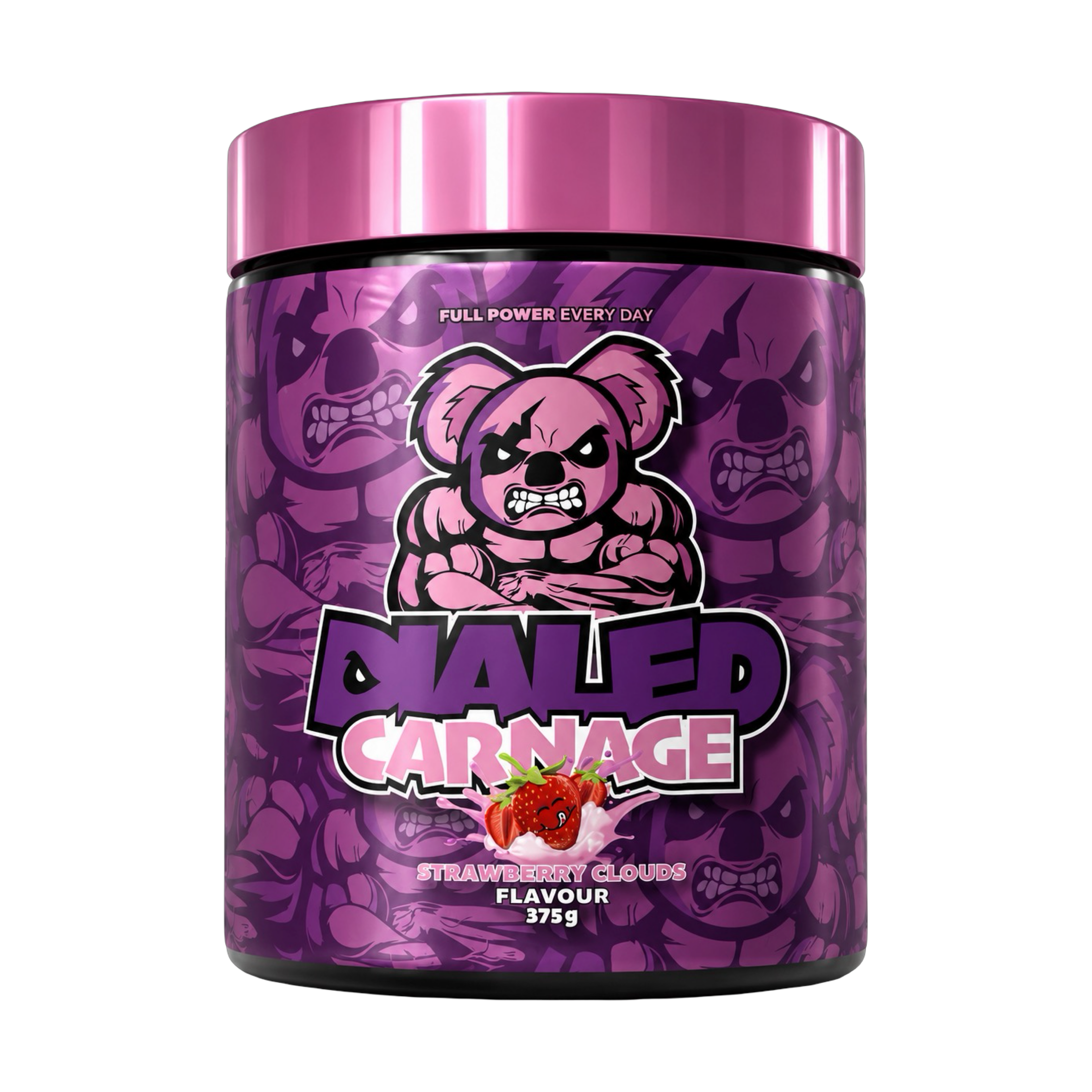 Dialed Carnage Pre Workout V2 by The X Athletics, showing the colorful pre workout supplement container with label and scoop inside.