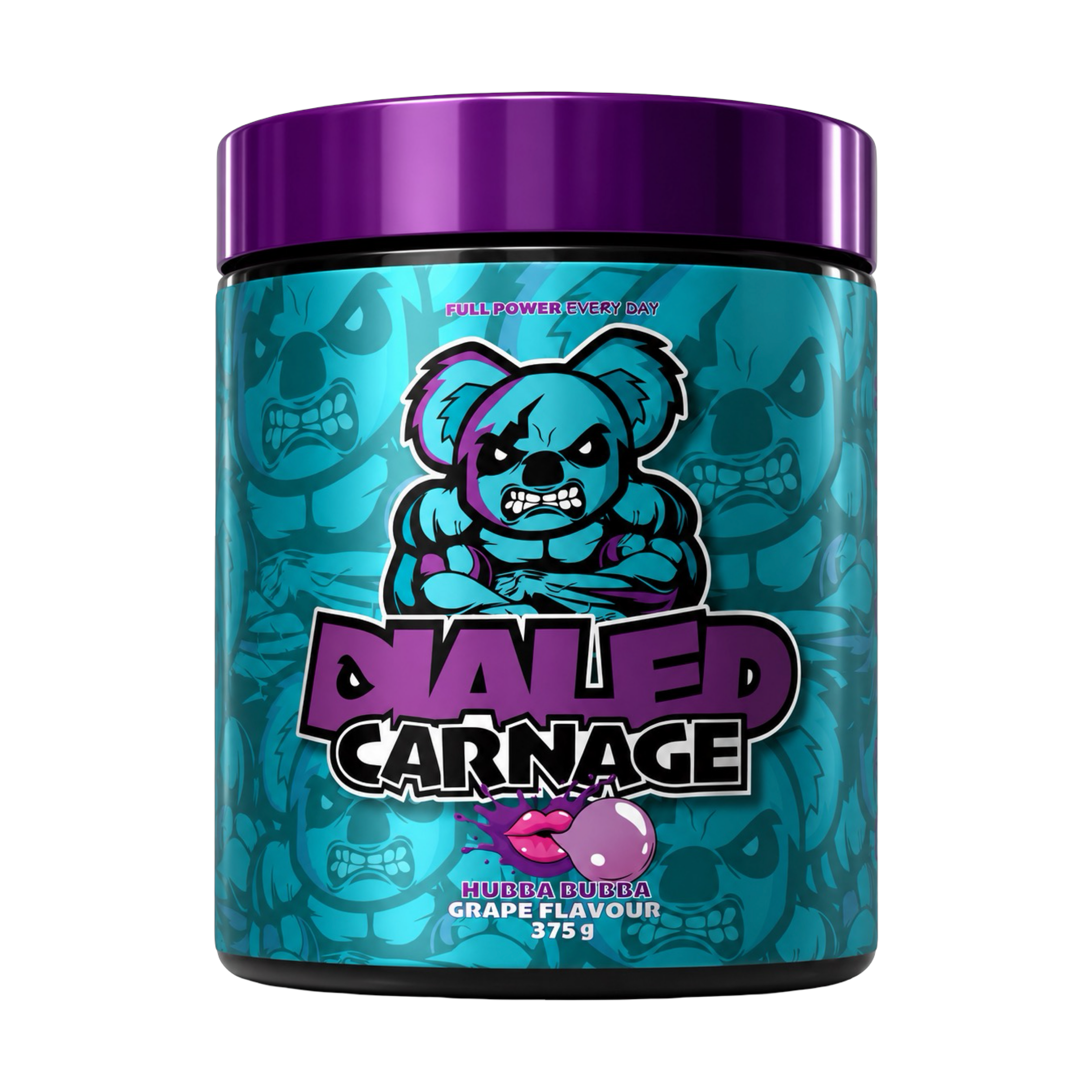 Dialed Carnage Pre Workout V2 by The X Athletics, a container of pre workout supplement with label details visible.