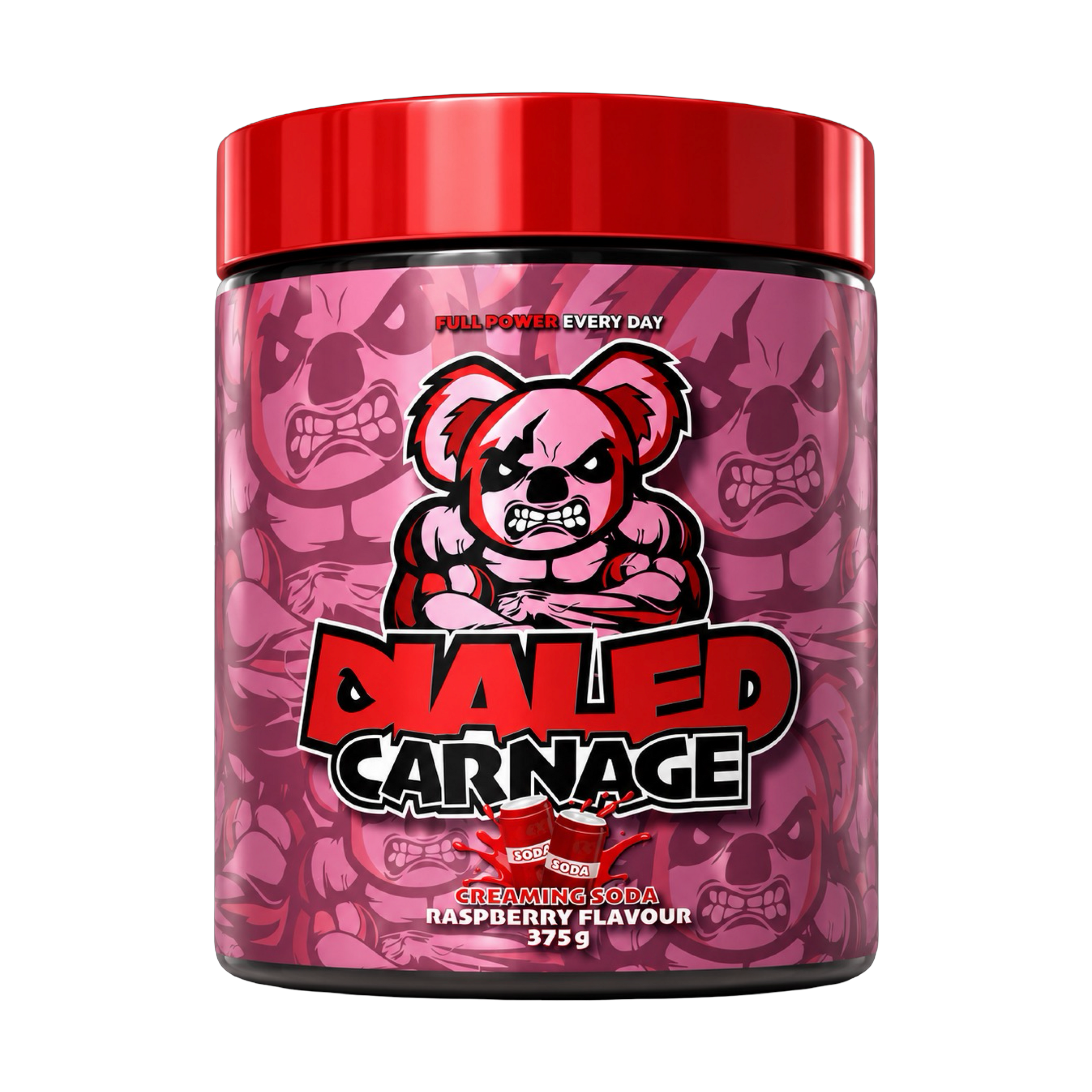 Dialed Carnage Pre Workout V2 by The X Athletics showing a container of the pre workout supplement with label details.