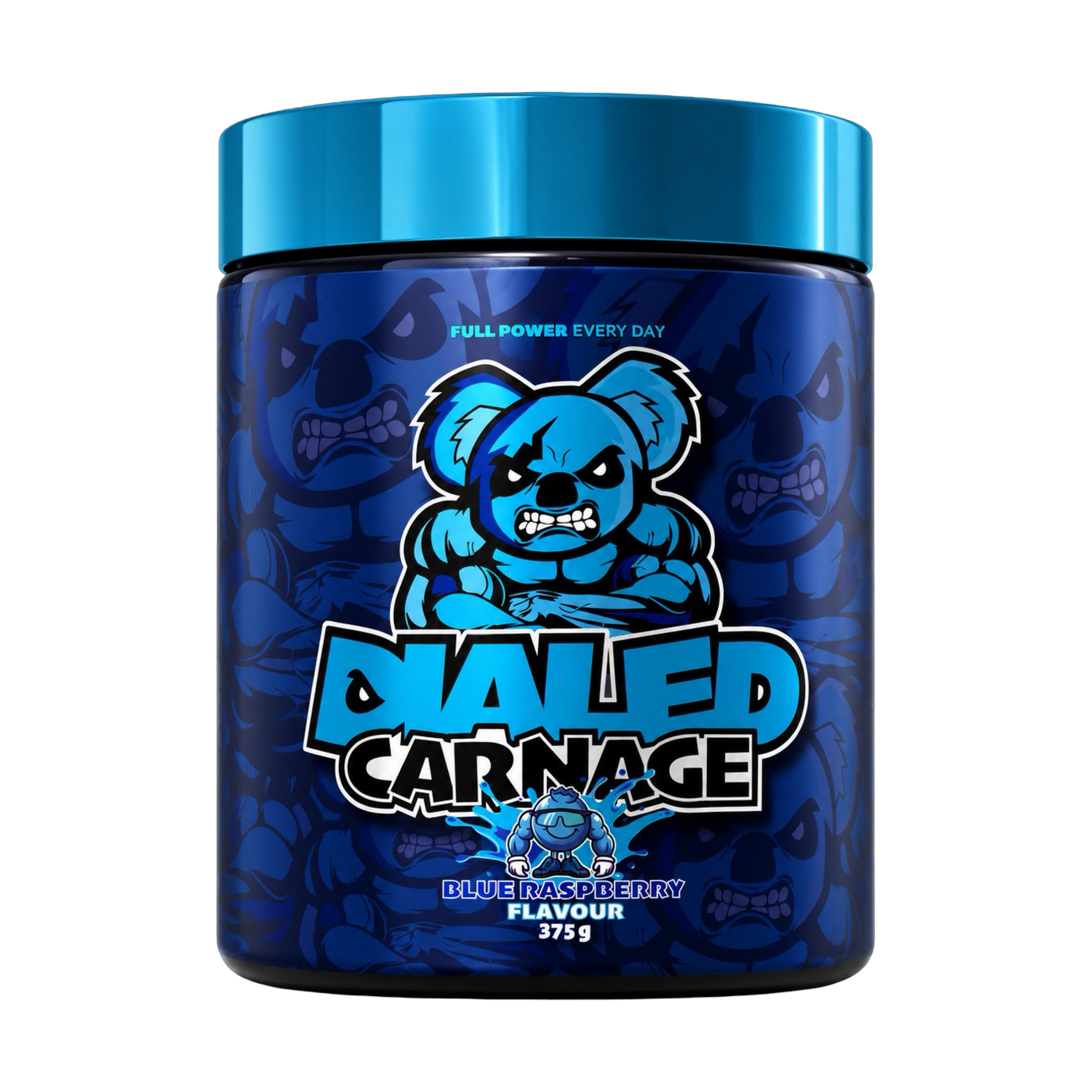 Dialed Carnage Pre Workout V2 by The X Athletics, showing the supplement container with vibrant branding and label details.