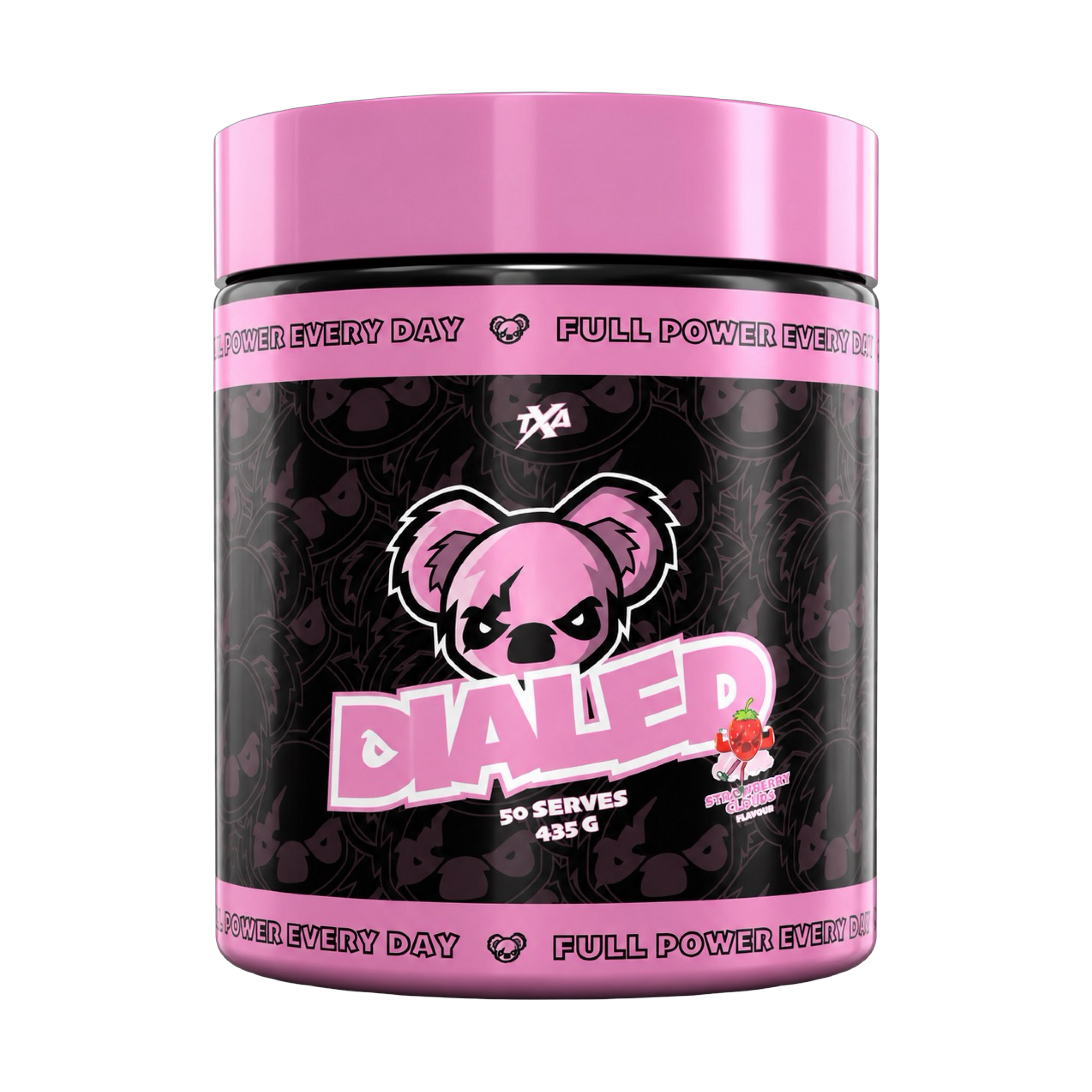 Dialed Pre Workout supplement by The X Athletics in a sleek container with ingredients label visible.