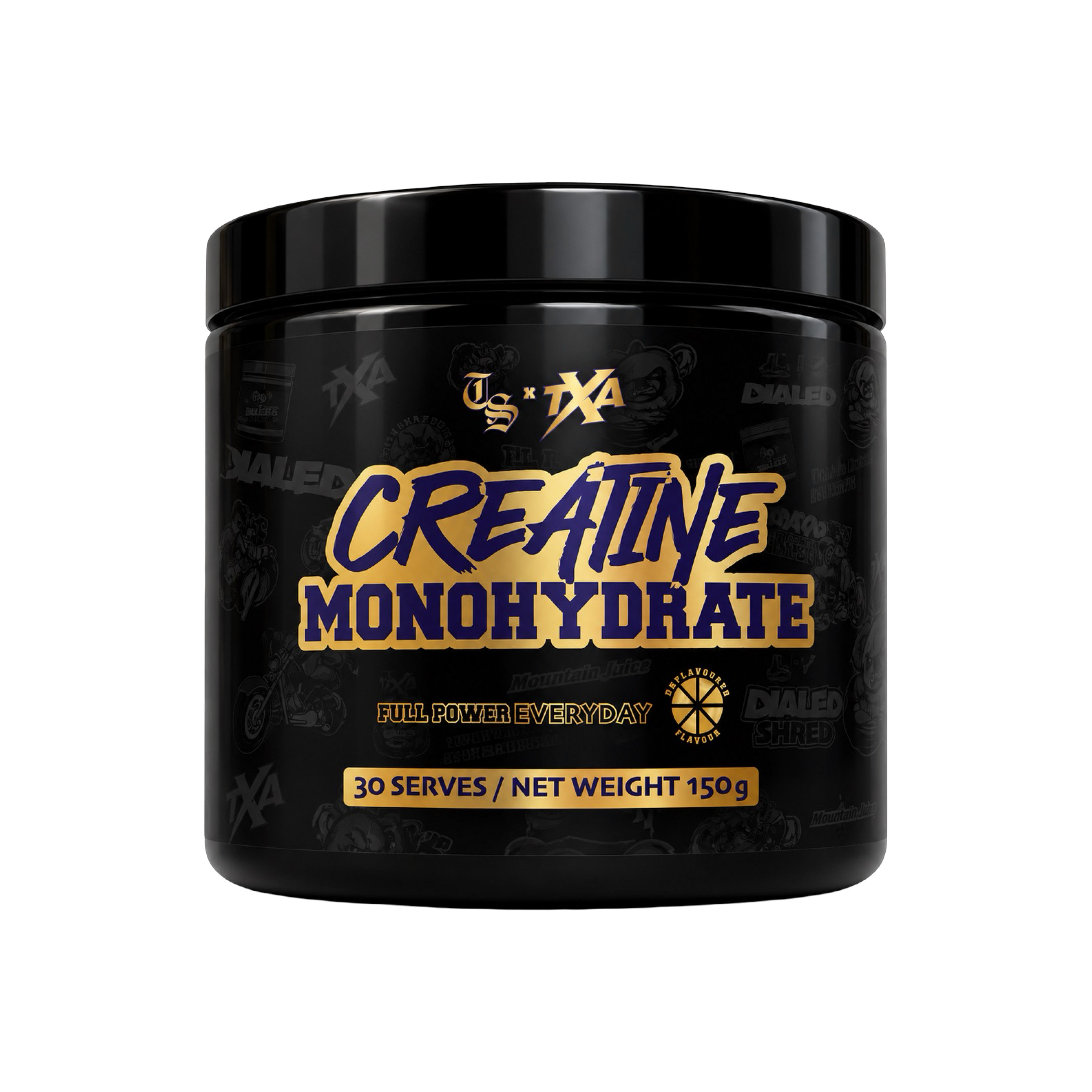 Unflavored creatine monohydrate powder by The X Athletics in a 150g container for athletic performance.
