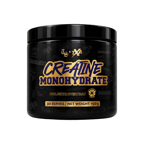 Unflavored creatine monohydrate powder by The X Athletics in a 150g container for athletic performance.