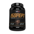 EHP LABS ISOPEPT chocolate flavor protein powder container with label and scoop visible in the image.