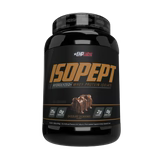 EHP LABS ISOPEPT chocolate flavor protein powder container with label and scoop visible in the image.