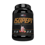 EHP LABS ISOPEPT protein powder in a strawberry flavor container, with the product label and branding visible.