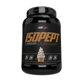 EHP LABS ISOPEPT vanilla protein powder container with label and product branding visible.