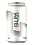 BUM ENERGY RTD energy drink can with vibrant design, showcasing the BUM ENERGY brand logo and champion mentality theme.