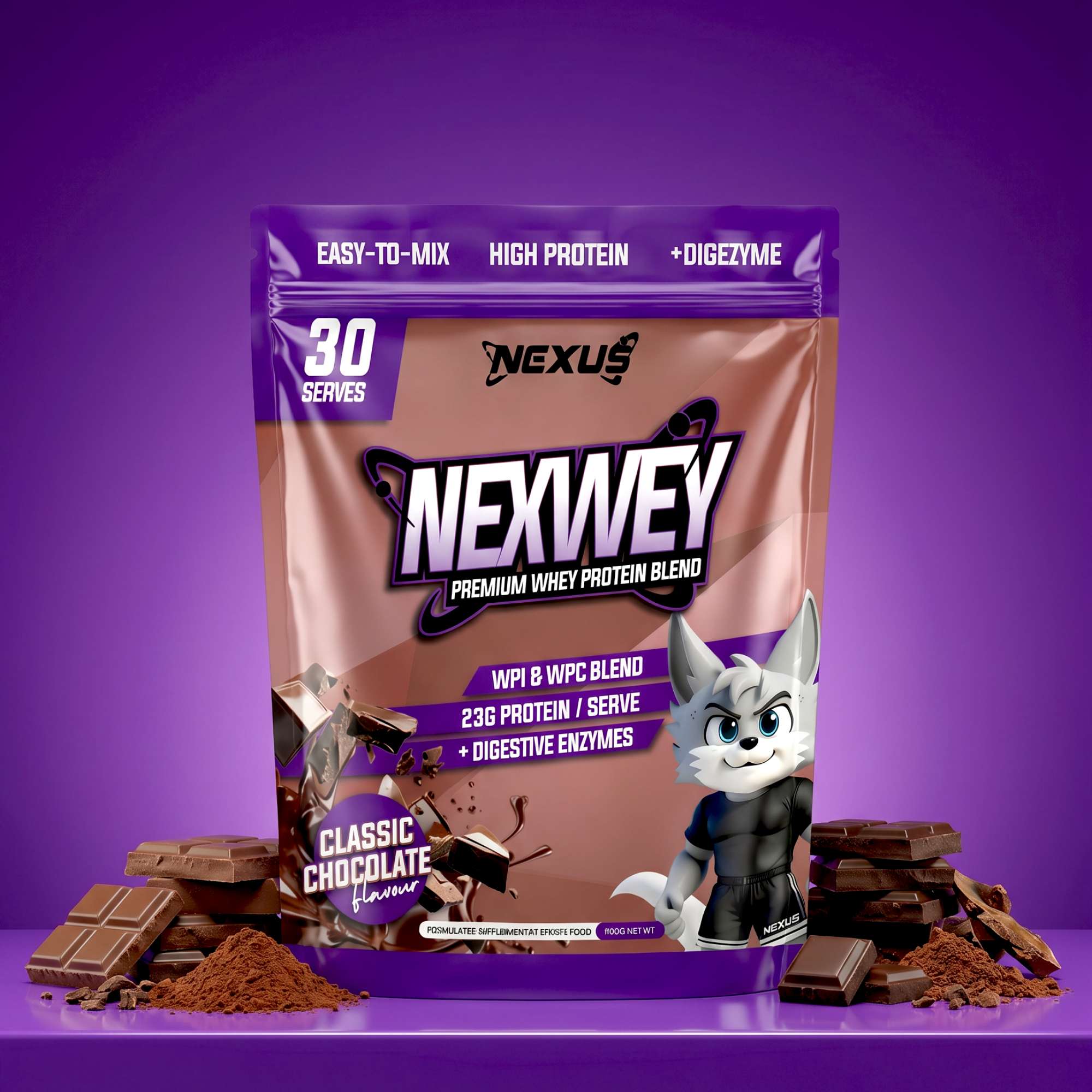 Nexwey Whey Protein NEXUS by Nexus Nutrition, close-up of the sleek container with label design.