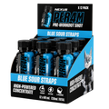 Nexus Sports Nutrition PER4M Shots Blue Sour Razz bottle with blue and purple label, showcasing the energy shot product.